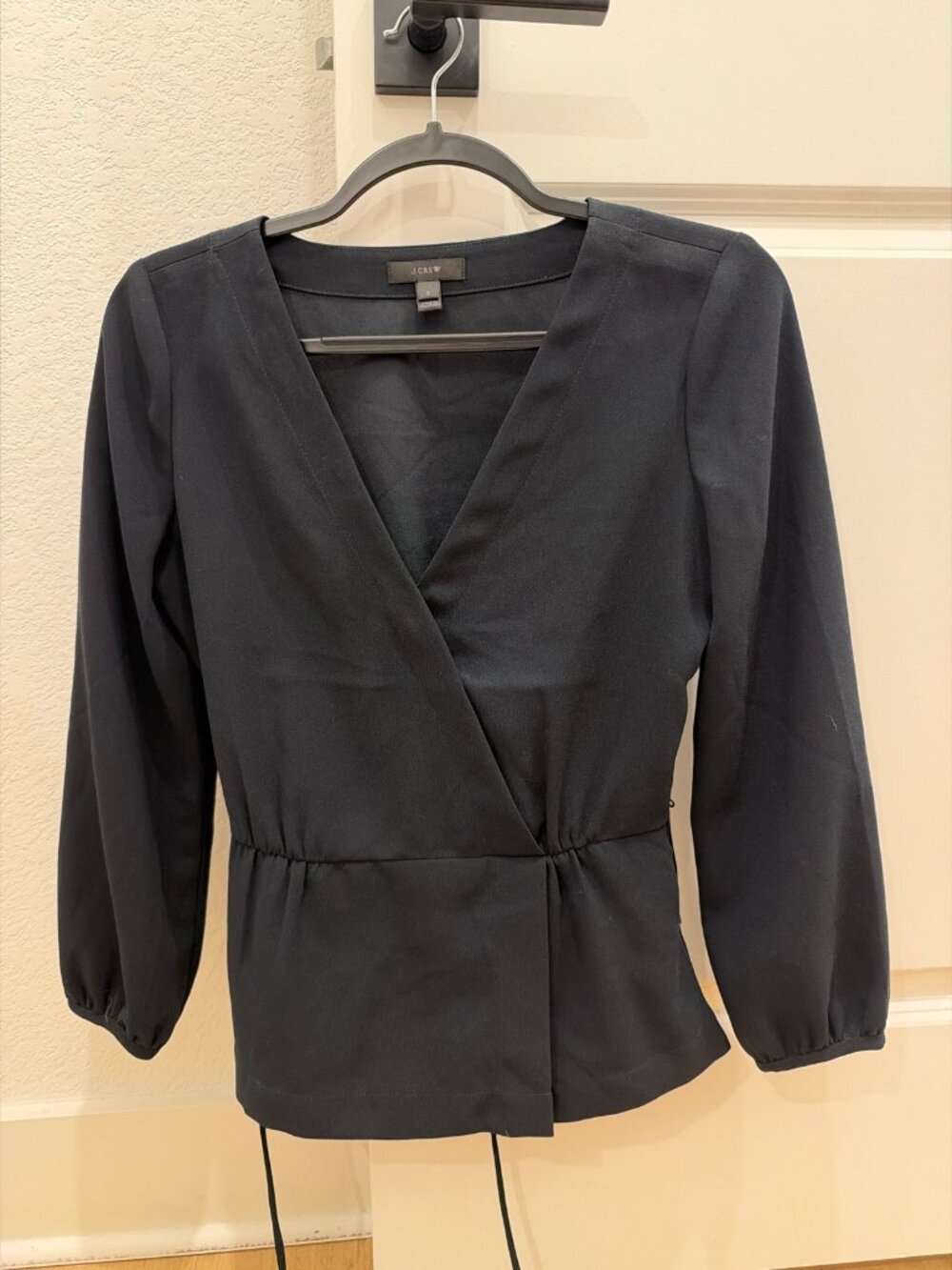 J.Crew Faux-Wrap Peplum Blouse, Women's 2, Black